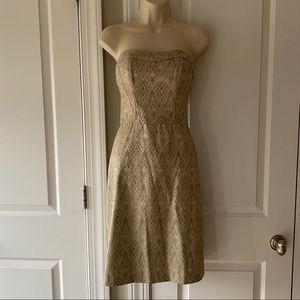 WHBM Strapless Tan Brocade Sheath Dress